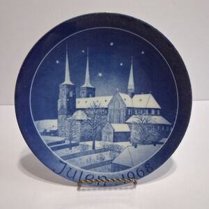 1968 Roskilde Domkirke Denmark Christmas Plate Blue Wall‎ Art 7.87" Vintage